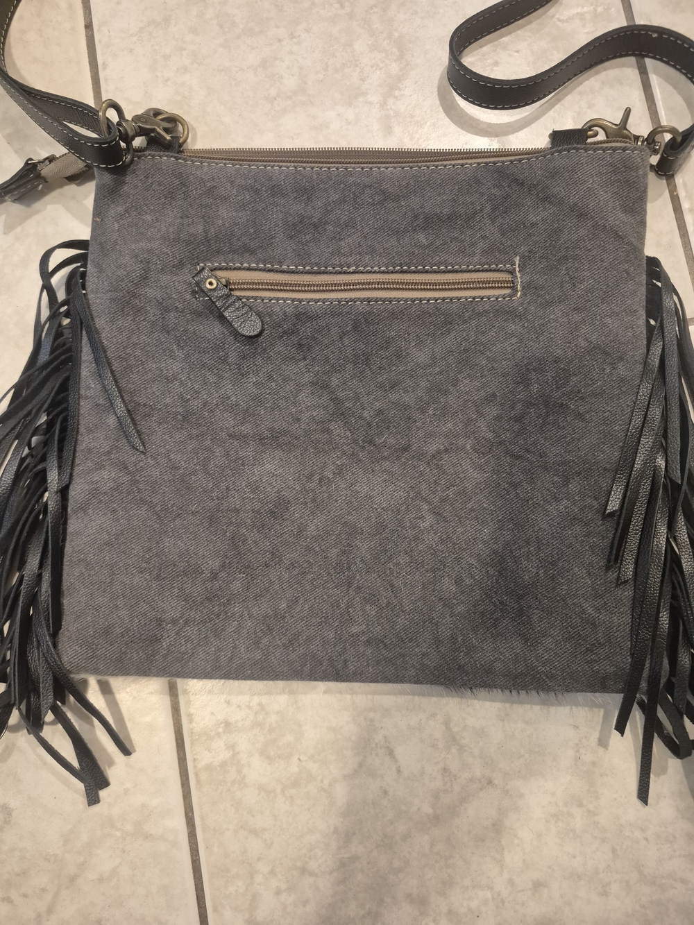 NWOT Myra Bag Black & White Hair-On Crossbody with Tooled Leather Fringe - Picture 2 of 6